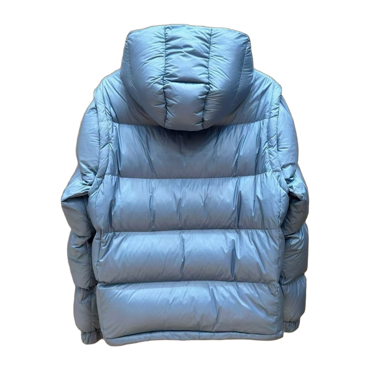 Moncler Hooded Puffer Jacket with Orange Logo Badge - Ice Blue