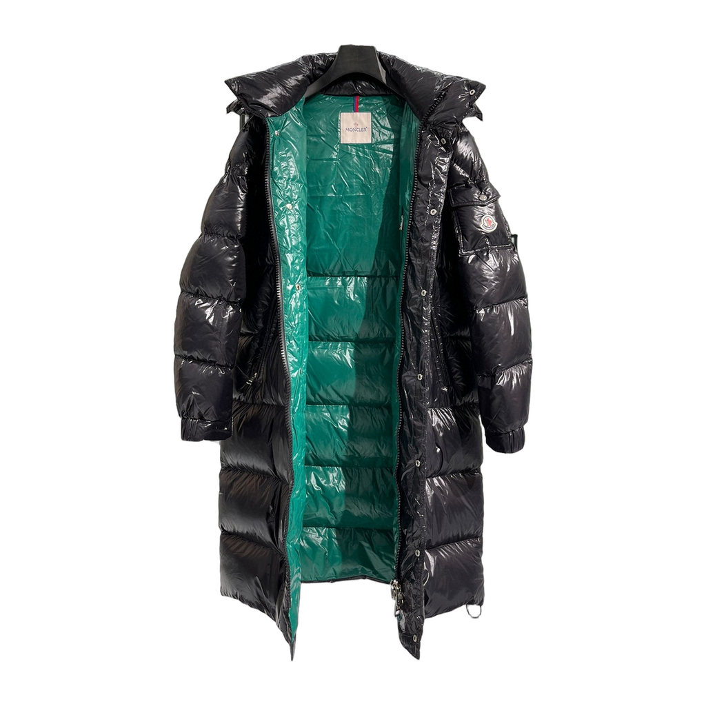 Moncler Hanoverian High-Shine Long Hooded Puffer Coat