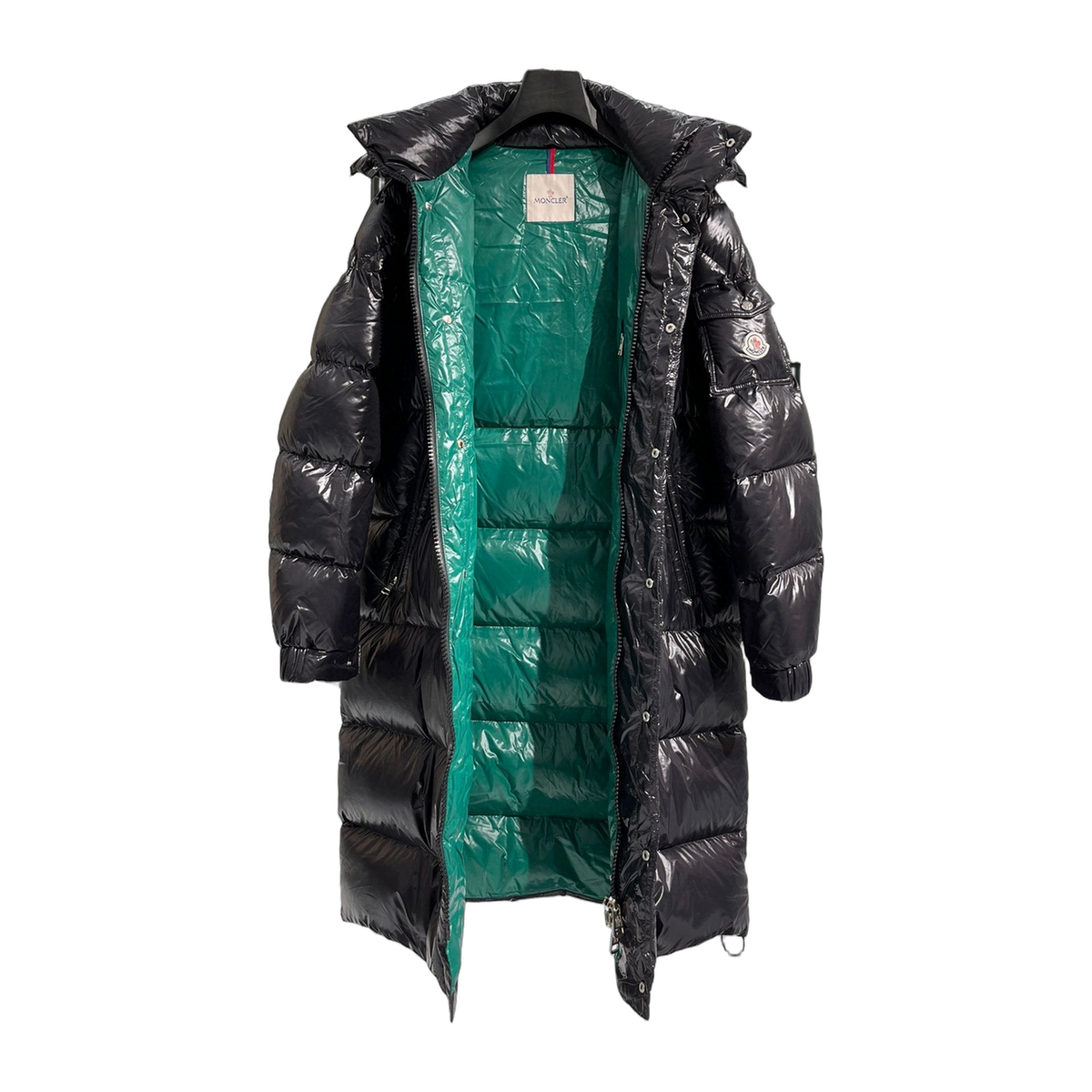 Moncler Hanoverian High-Shine Long Hooded Puffer Coat