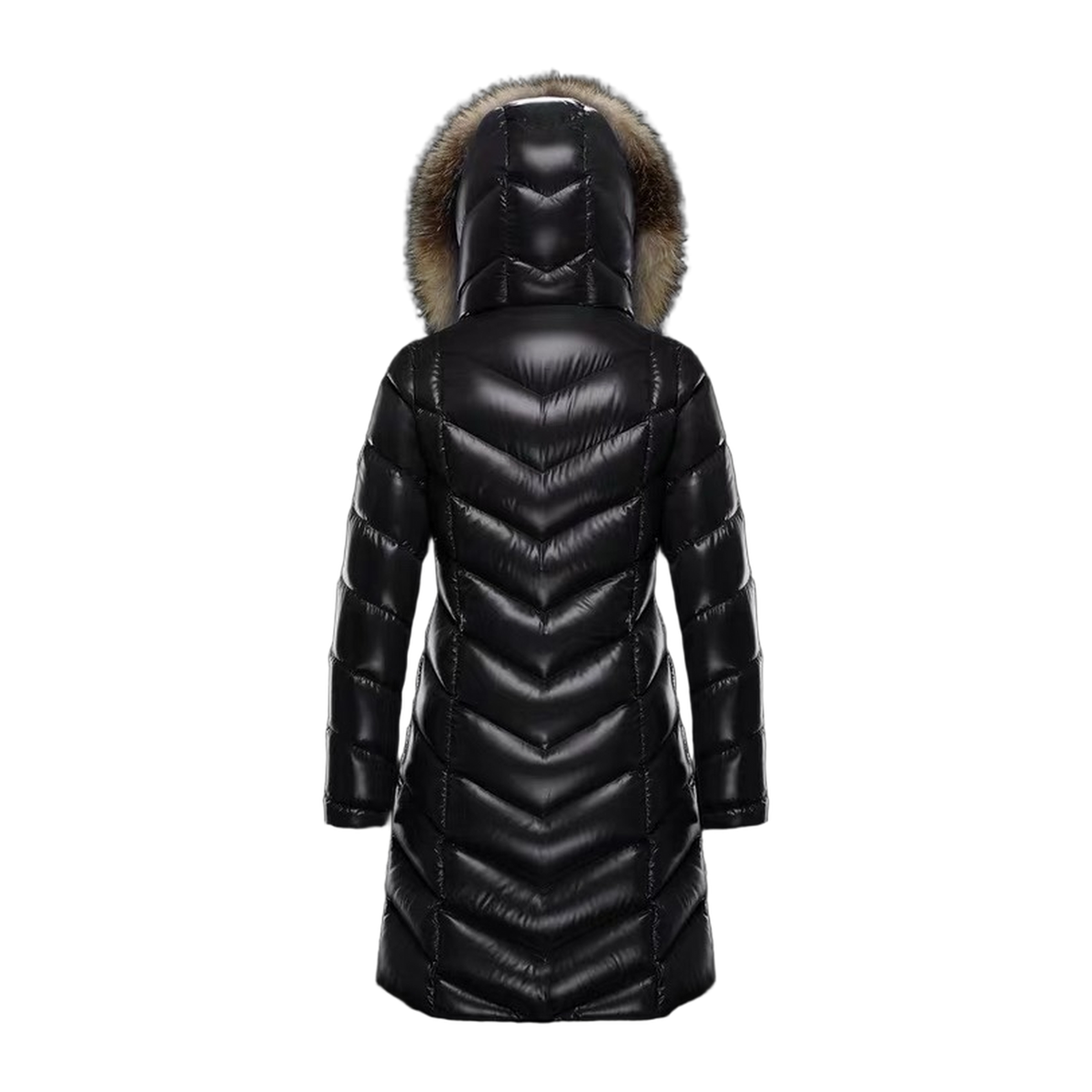 Moncler Fulmarus Long Chevron-Quilted Coat with Fur Trim