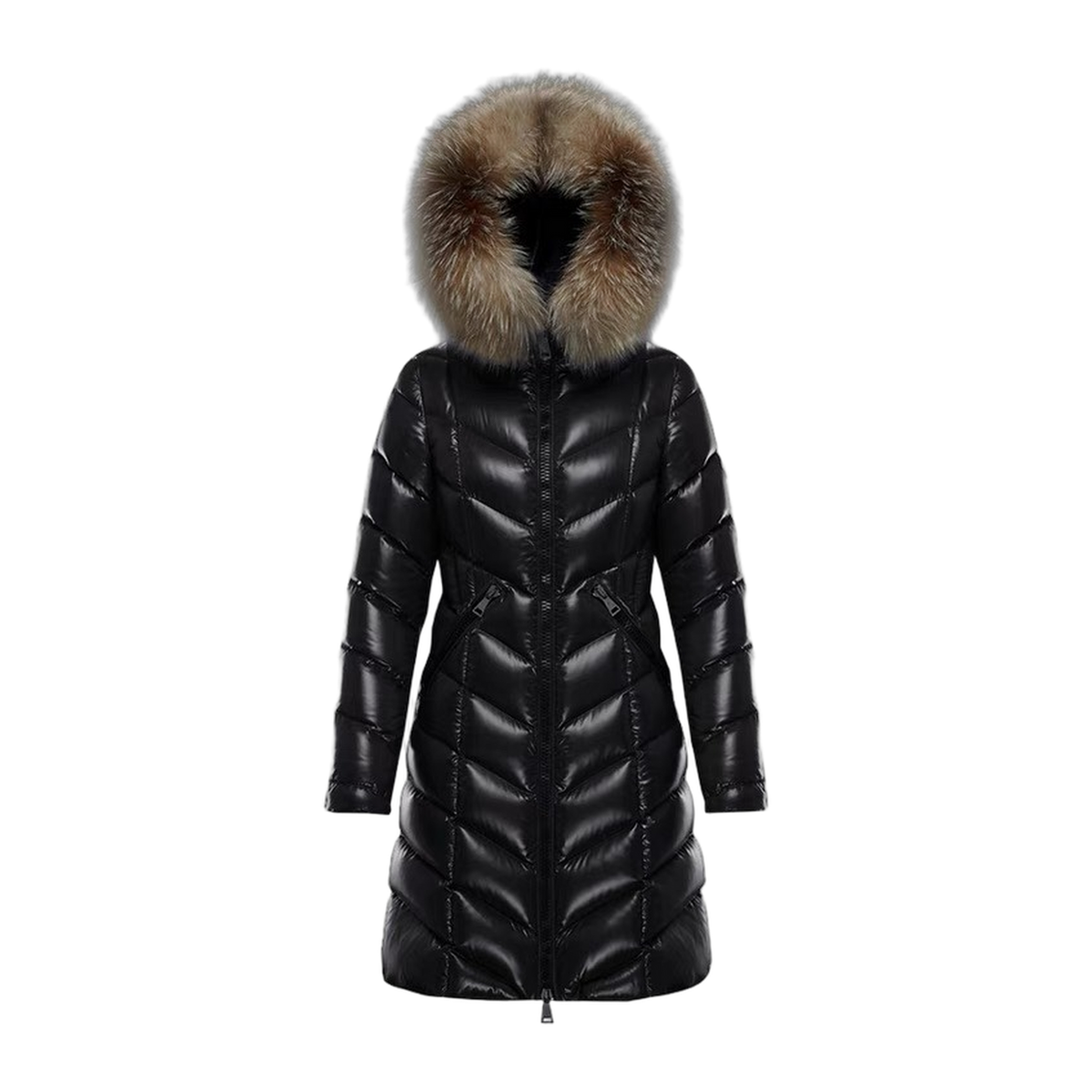 Moncler Fulmarus Long Chevron-Quilted Coat with Fur Trim