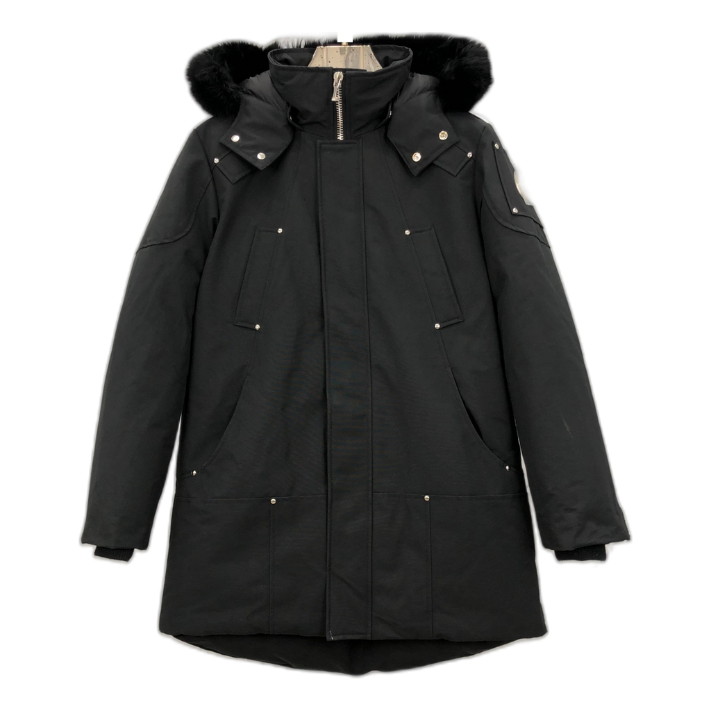 Moose Knuckles Fur-Trim Hooded Parka with Curved Hem - Black