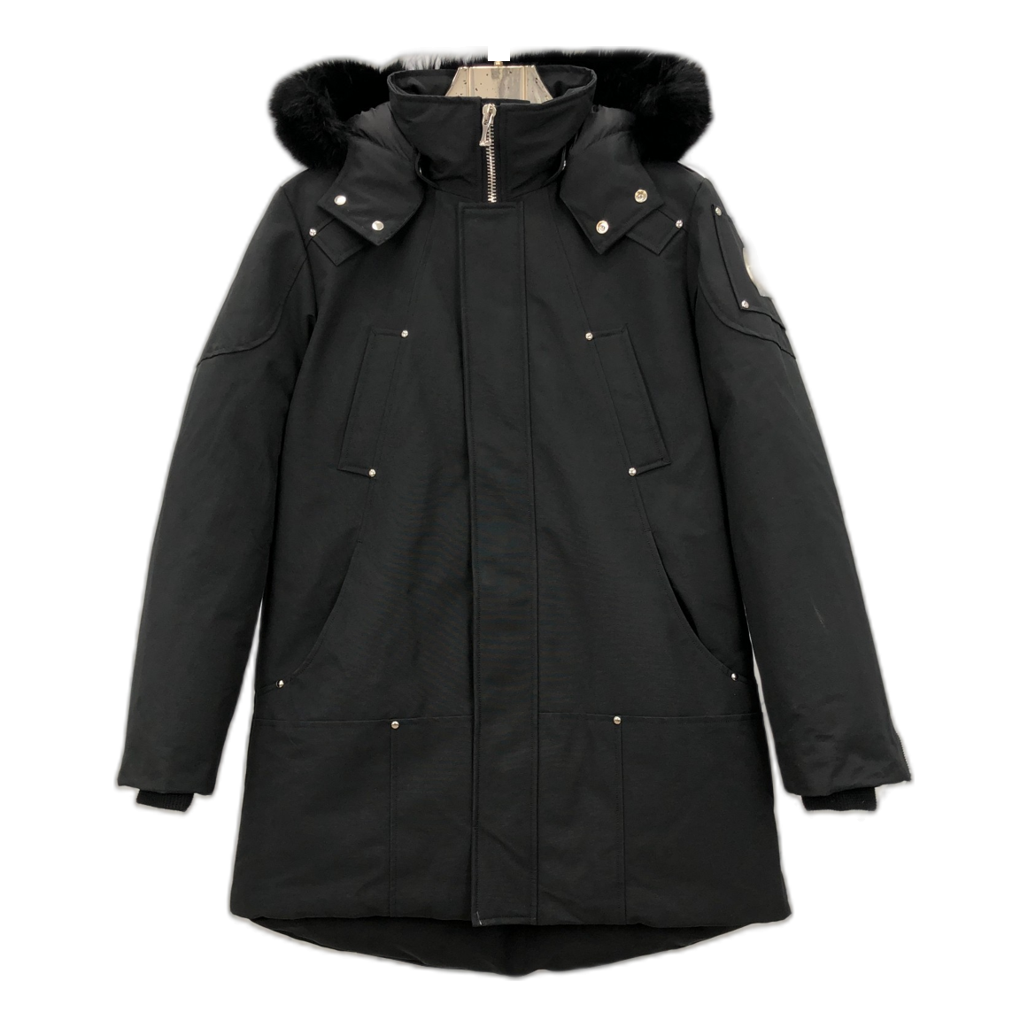 Moose Knuckles Fur-Trim Hooded Parka with Curved Hem - Black