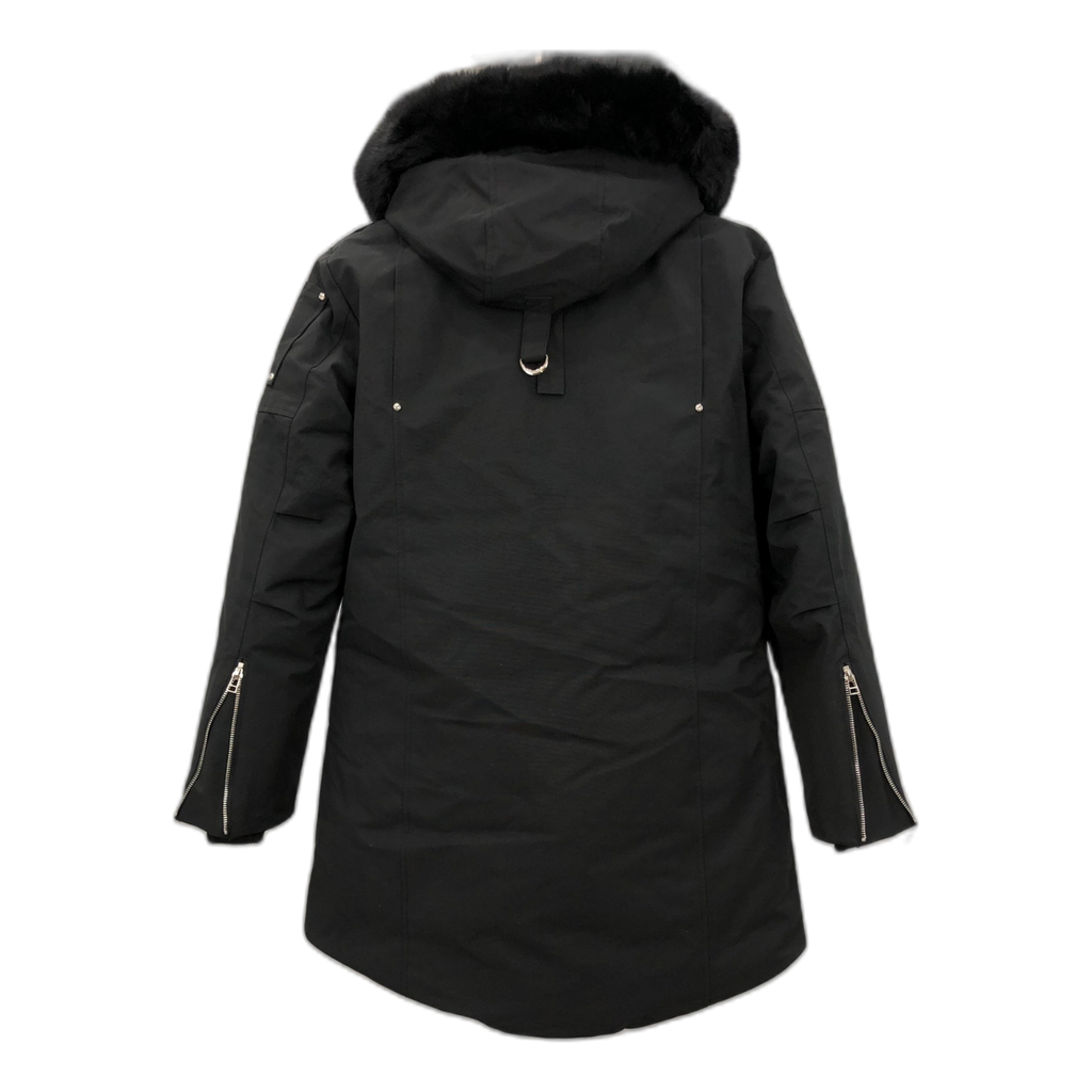 Moose Knuckles Fur-Trim Hooded Parka with Curved Hem - Black