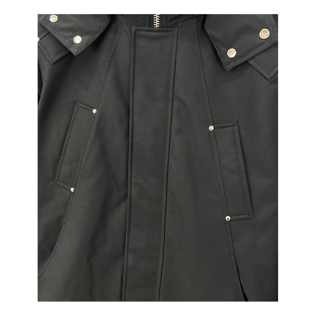 Moose Knuckles Fur-Trim Hooded Parka with Curved Hem - Black