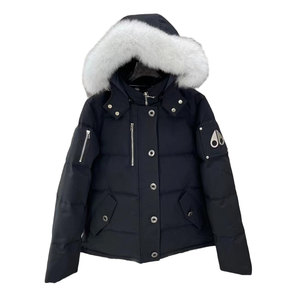 Moose Knuckles Fur-Trim Hooded Puffer Jacket with Chest Zip Pocket