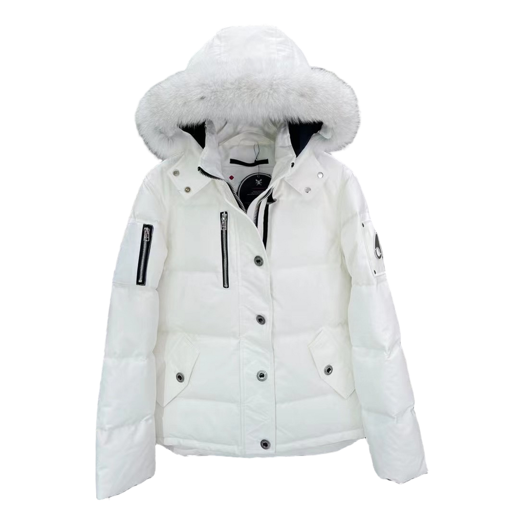 Moose Knuckles Fur-Trim Hooded Puffer Jacket with Chest Zip Pocket