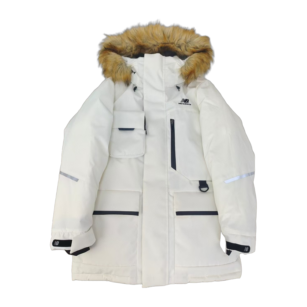 New Balance Faux Fur-Trim Hooded Utility Jacket - White