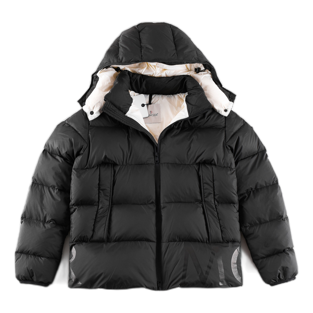 Moncler Logo-Hood Puffer Jacket with Contrast Lining - Black