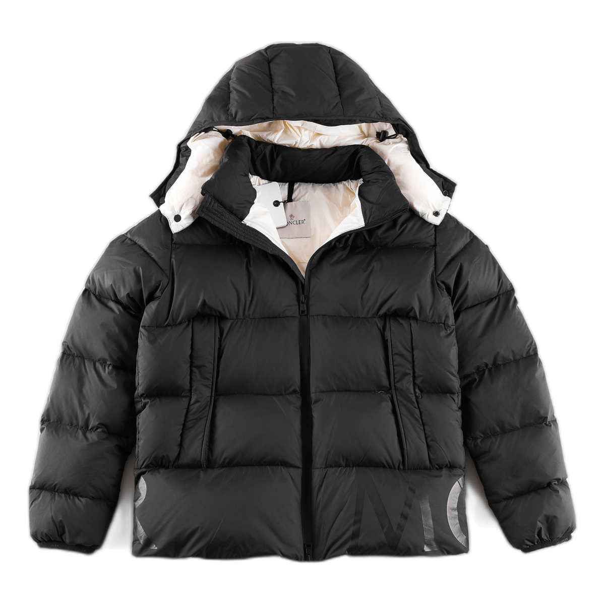 Moncler Logo-Hood Puffer Jacket with Contrast Lining - Black