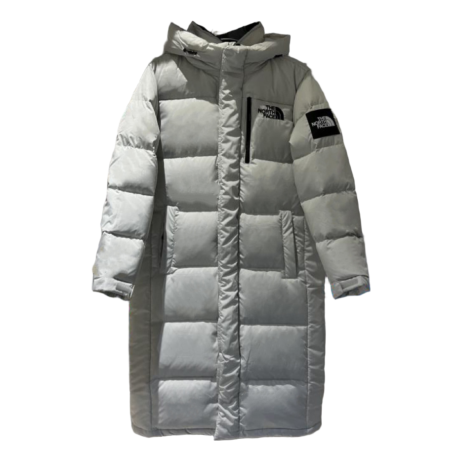 The North Face Colorblock Long Hooded Down Coat - Grey