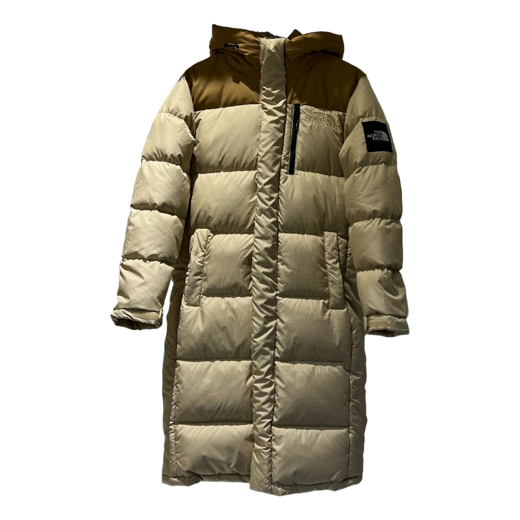 The North Face Colorblock Long Hooded Down Coat - Tan