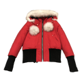 Moose Knuckles Debbie Hooded Bomber Jacket with Pom-Pom - Red
