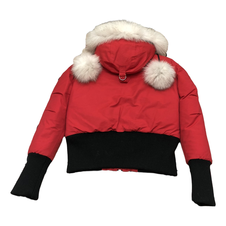 Moose Knuckles Debbie Hooded Bomber Jacket with Pom-Pom - Red