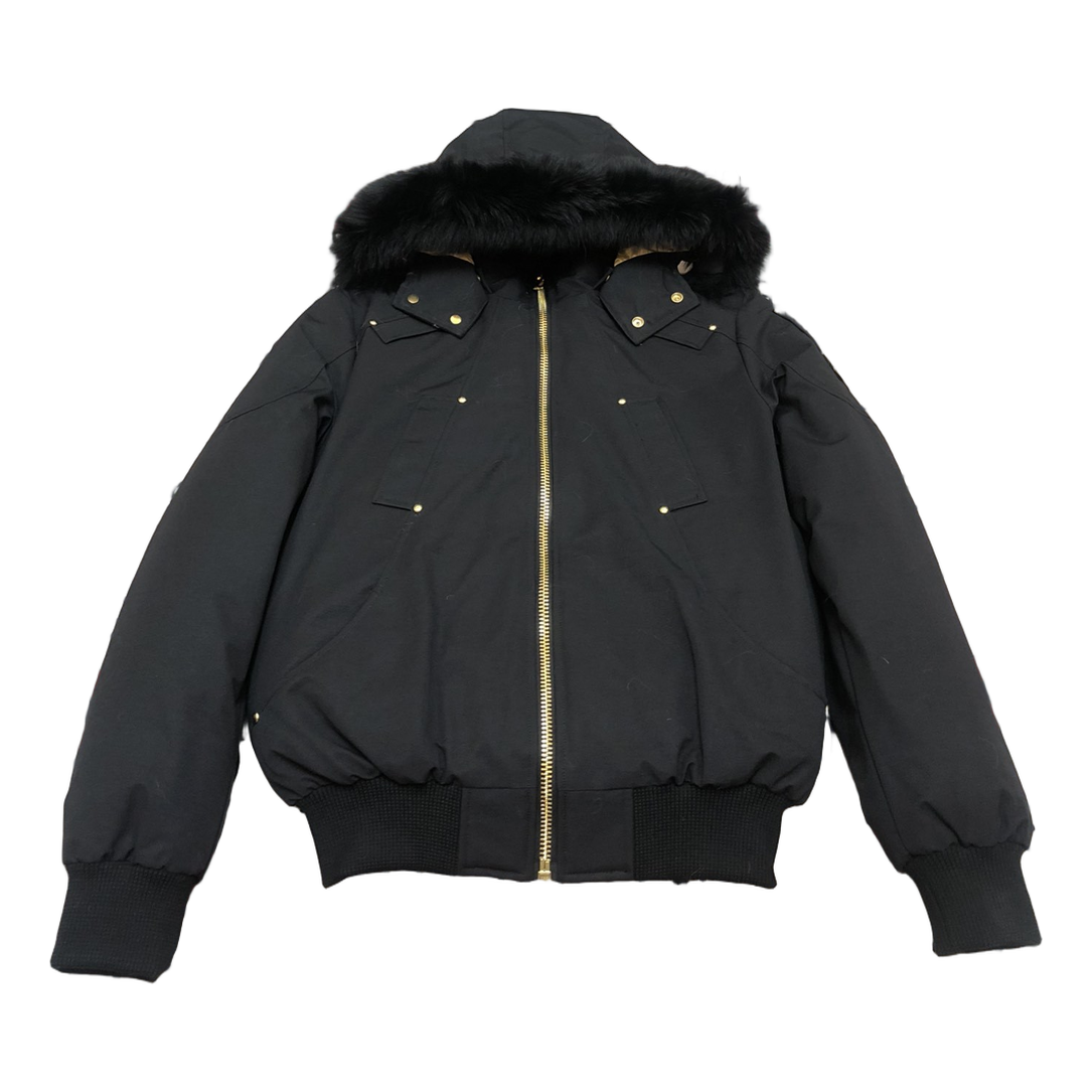 Moose Knuckles Gold Ballistic Fur-Trim Down Bomber Jacket - Black