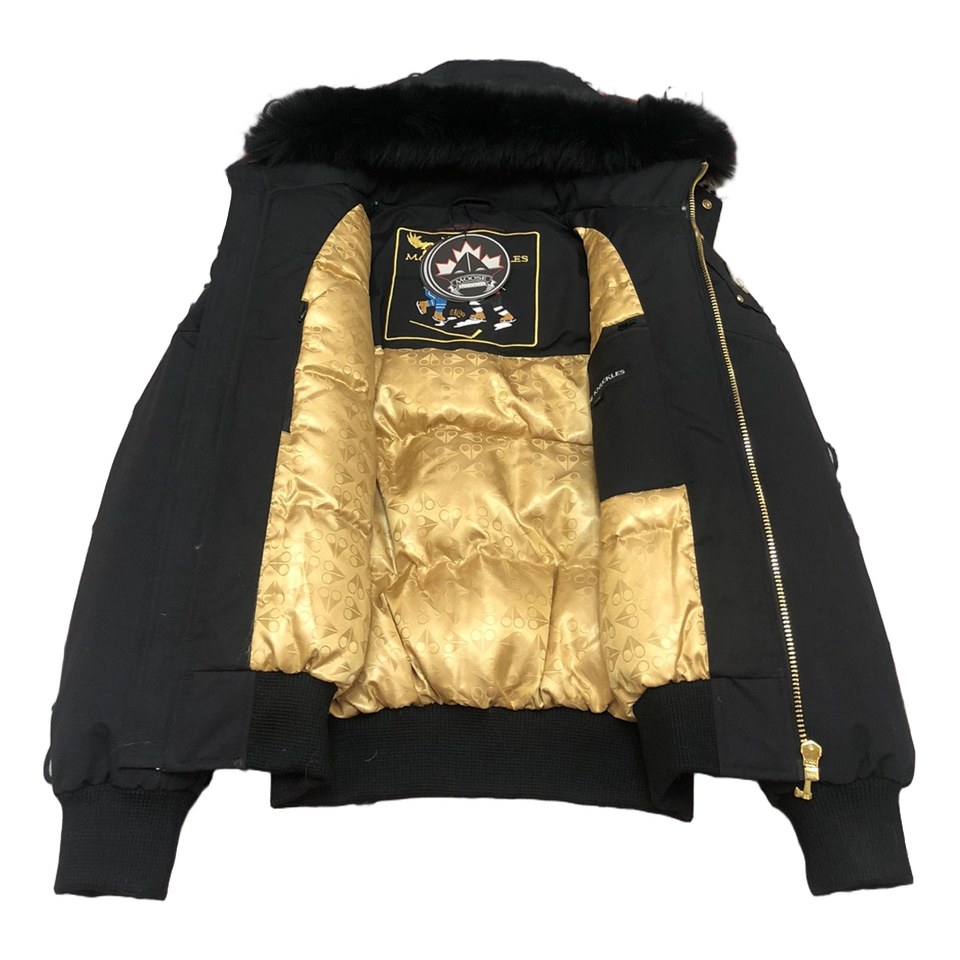 Moose Knuckles Gold Ballistic Fur-Trim Down Bomber Jacket - Black