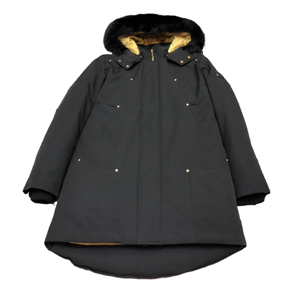 Moose Knuckles Gold-Lined Fur-Trim Long Down Parka - Black