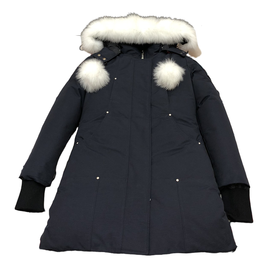 Moose Knuckles Stirling Pom-Pom Fur-Trim Down Parka - Navy