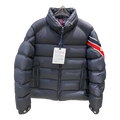 Moncler Stand-Collar Puffer Jacket with Tricolor Sleeve Band - Navy