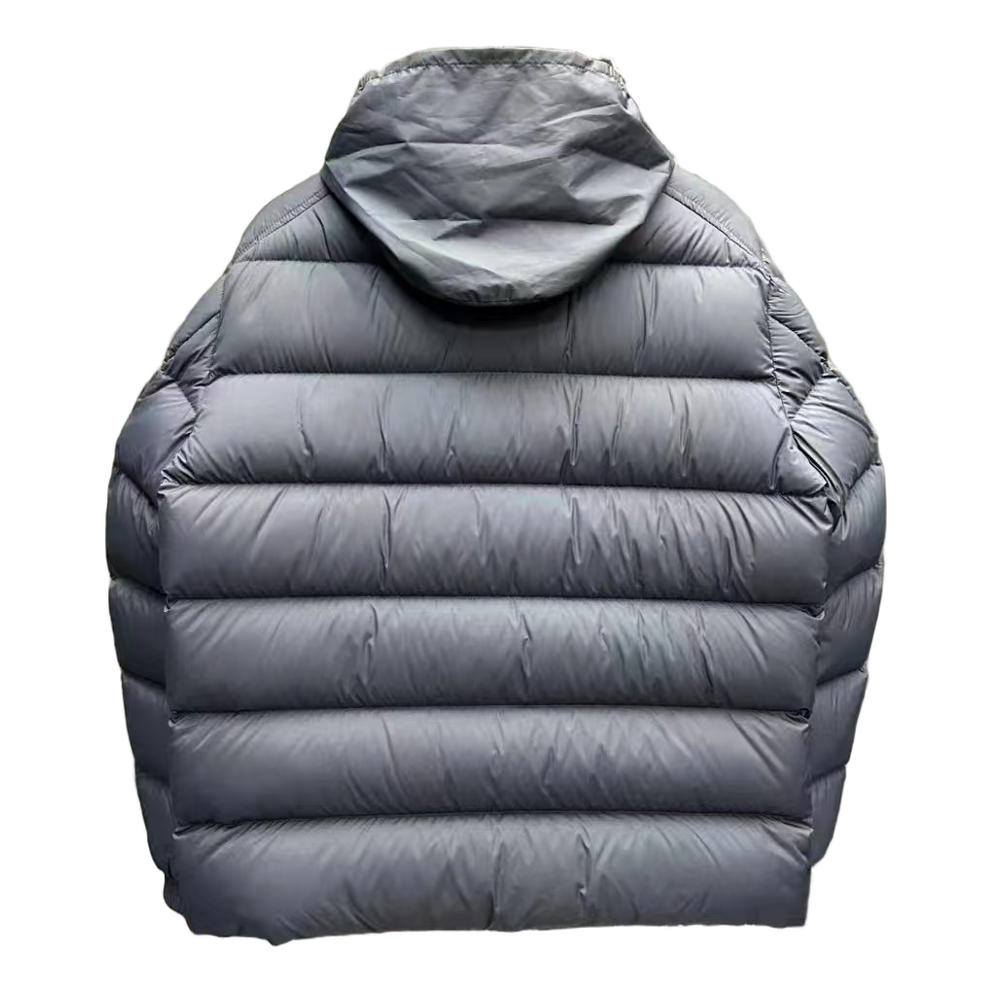 Moncler Stand-Collar Puffer Jacket with Tricolor Sleeve Band - Navy