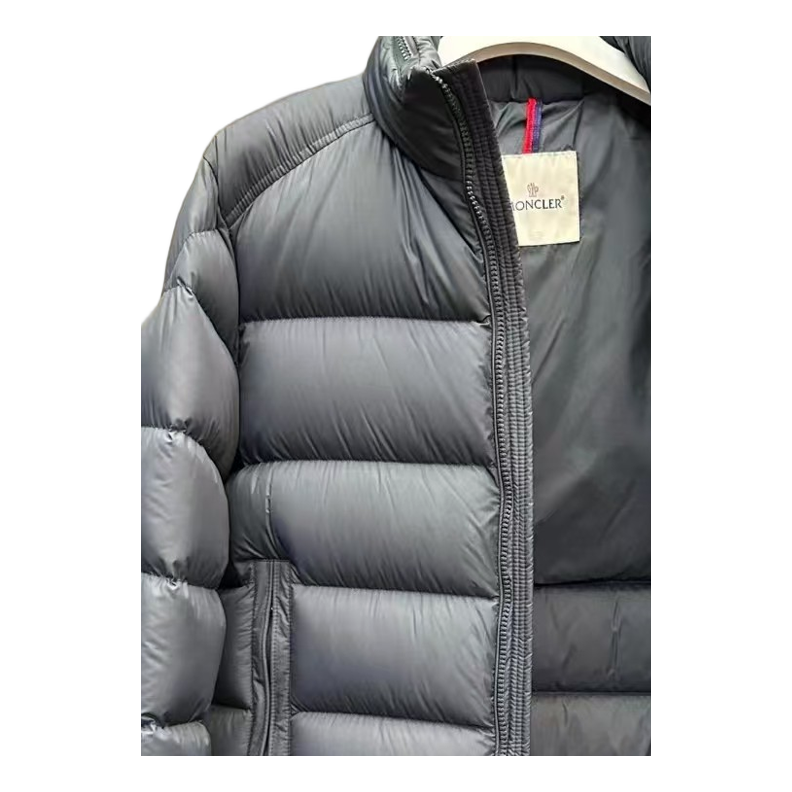 Moncler Stand-Collar Puffer Jacket with Tricolor Sleeve Band - Navy