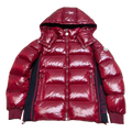 Moncler Glossy Hooded Puffer Jacket with Logo Zip - Red