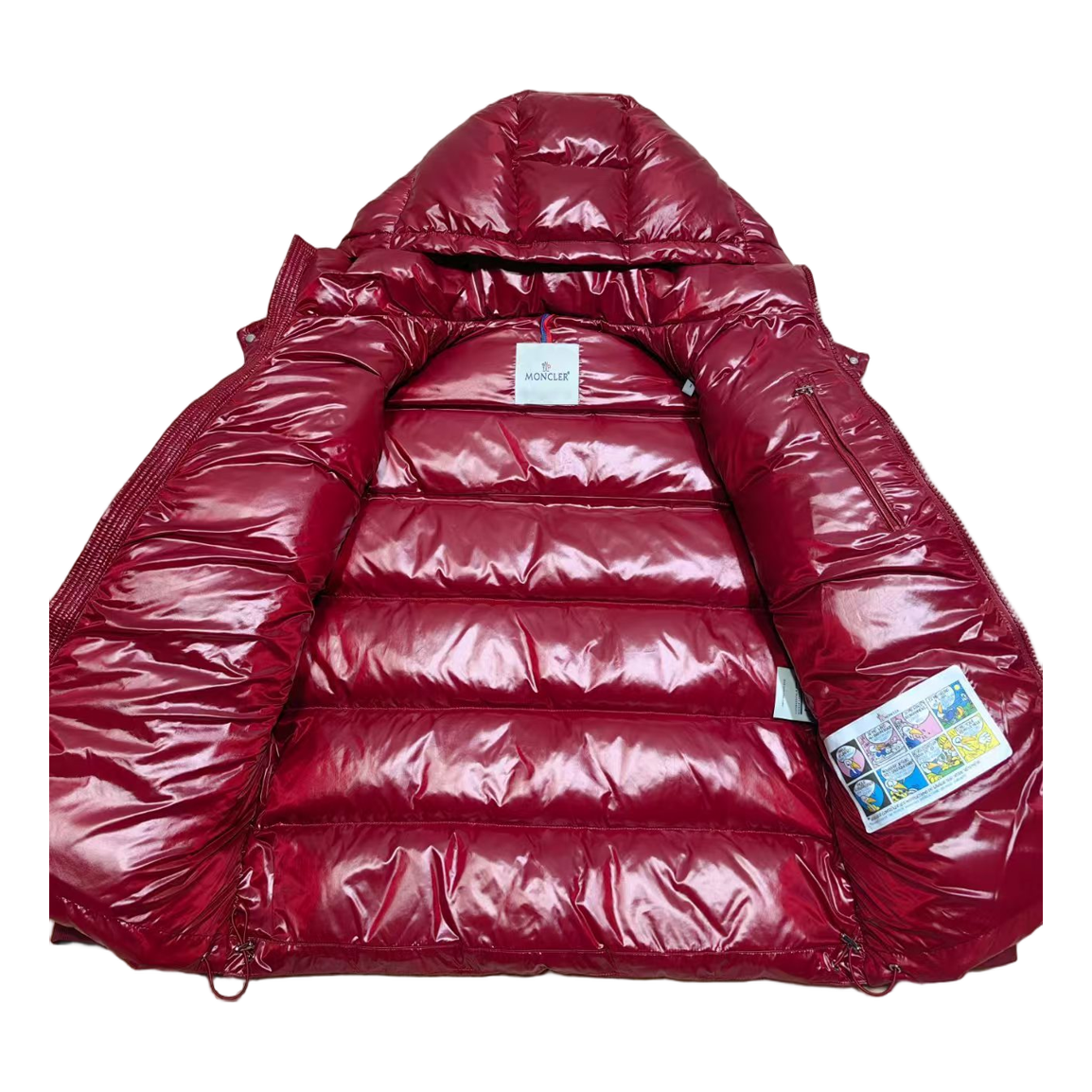Moncler Glossy Hooded Puffer Jacket with Logo Zip - Red