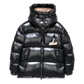 Moncler Glossy Short Puffer Jacket with Mountain Badge - Black