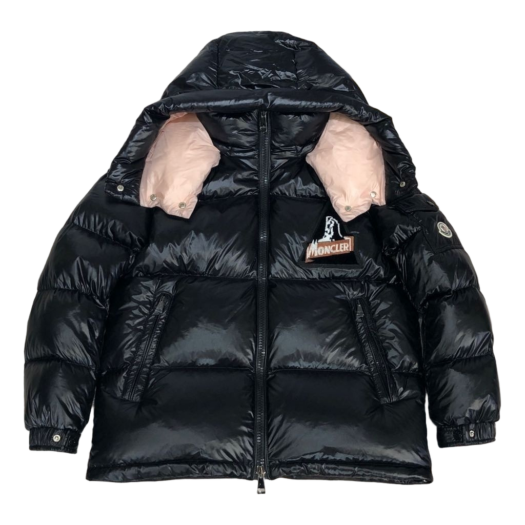 Moncler Glossy Short Puffer Jacket with Mountain Badge - Black