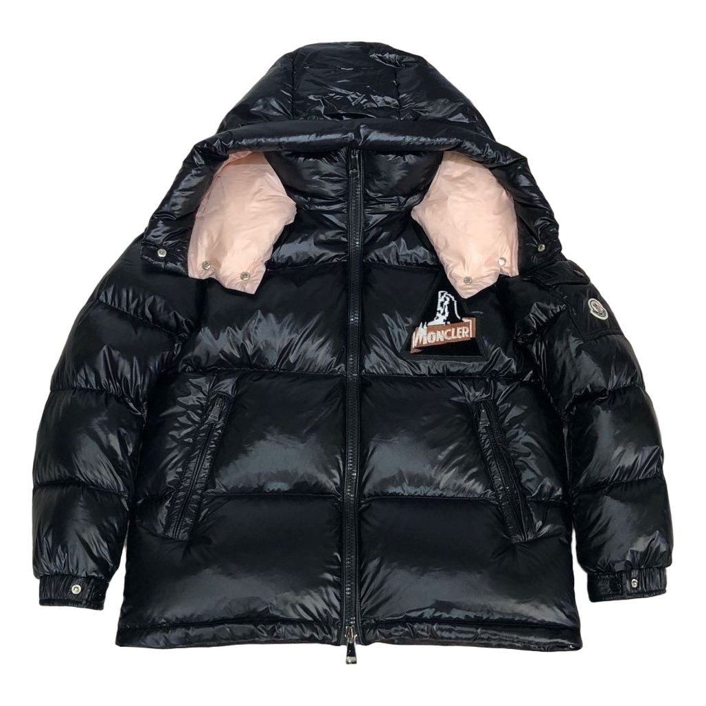 Moncler Glossy Short Puffer Jacket with Mountain Badge - Black