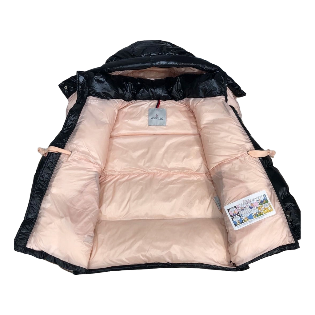 Moncler Glossy Short Puffer Jacket with Mountain Badge - Black