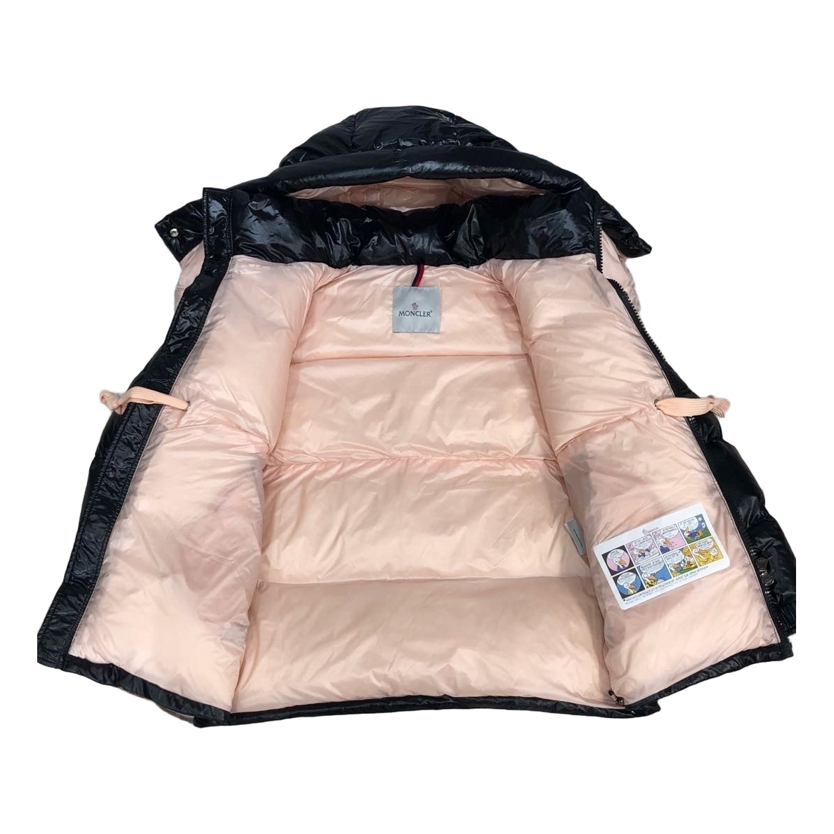 Moncler Glossy Short Puffer Jacket with Mountain Badge - Black