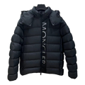 Moncler Hooded Puffer Jacket with Vertical Logo Placket - Black