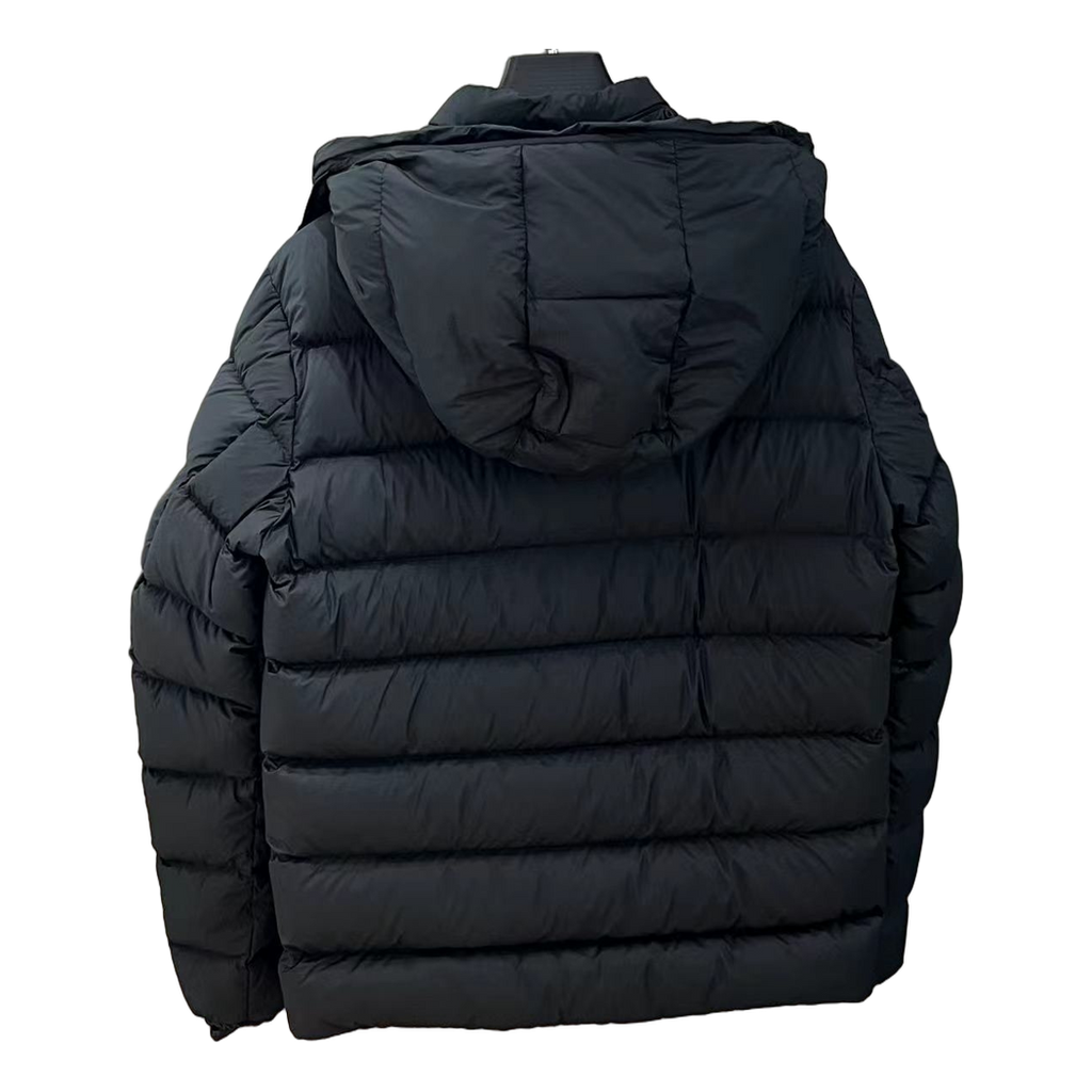 Moncler Hooded Puffer Jacket with Vertical Logo Placket - Black