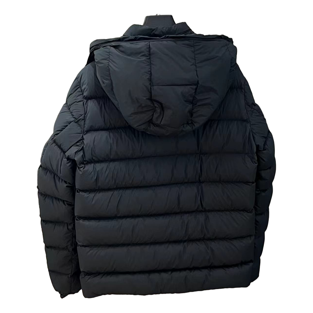 Moncler Hooded Puffer Jacket with Vertical Logo Placket - Black