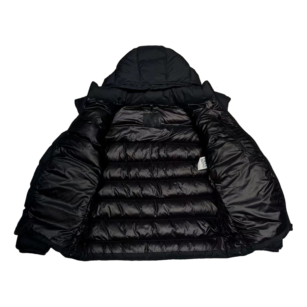 Moncler Hooded Puffer Jacket with Vertical Logo Placket - Black