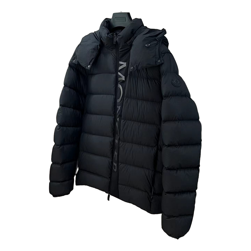 Moncler Hooded Puffer Jacket with Vertical Logo Placket - Black