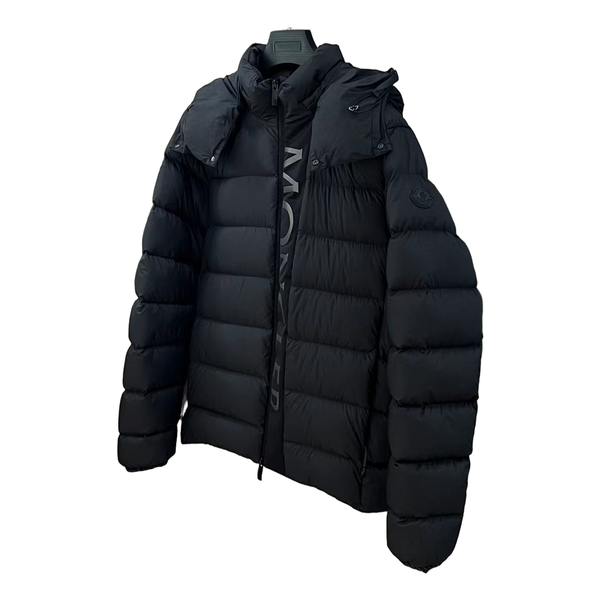 Moncler Hooded Puffer Jacket with Vertical Logo Placket - Black