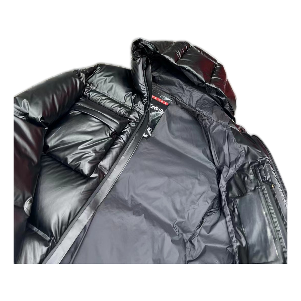 Prada Linea Rossa Hooded Puffer Jacket - Black